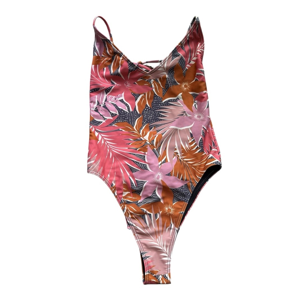 Sisstrevolution Pink and Orange Tropical One Piece Swimsuit size SMALL NWOT